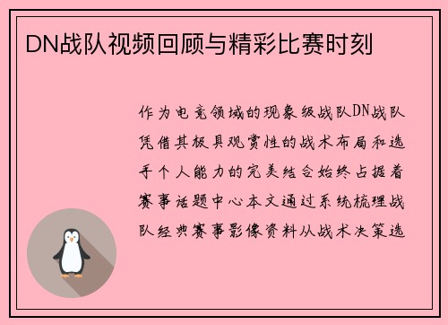 DN战队视频回顾与精彩比赛时刻