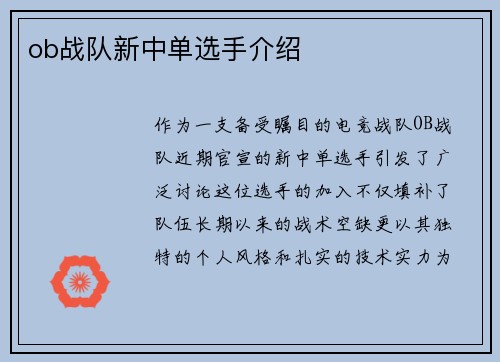 ob战队新中单选手介绍